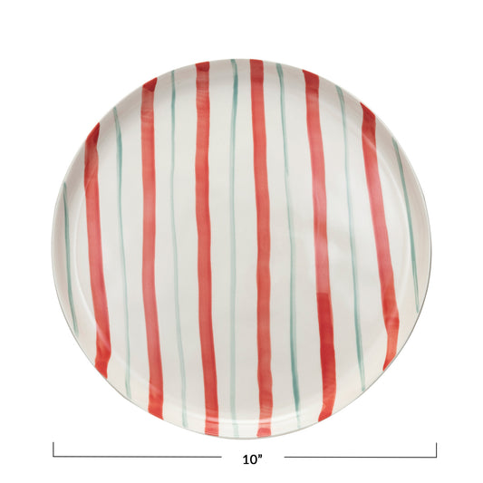 Ceramic Red and Green Stripe Dinner/Cookie Plate